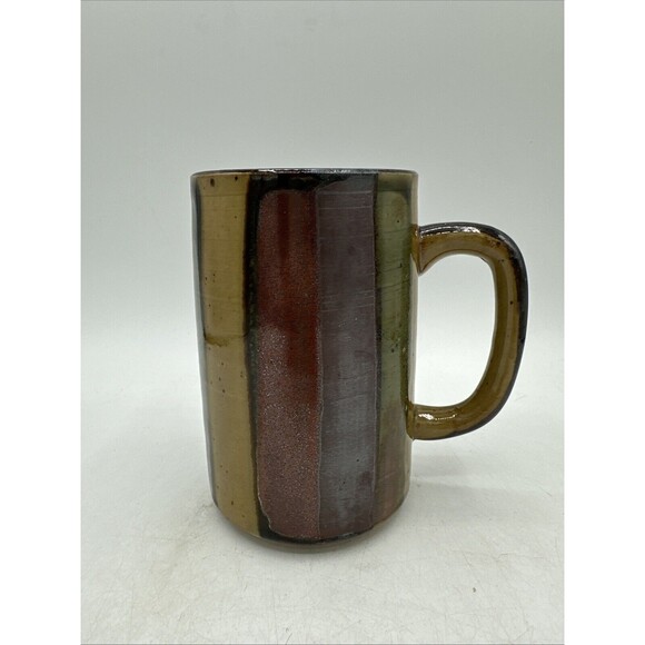 Coffee Mug Cup Art Pottery Glazed Multicolor Stripes - Picture 1 of 11
